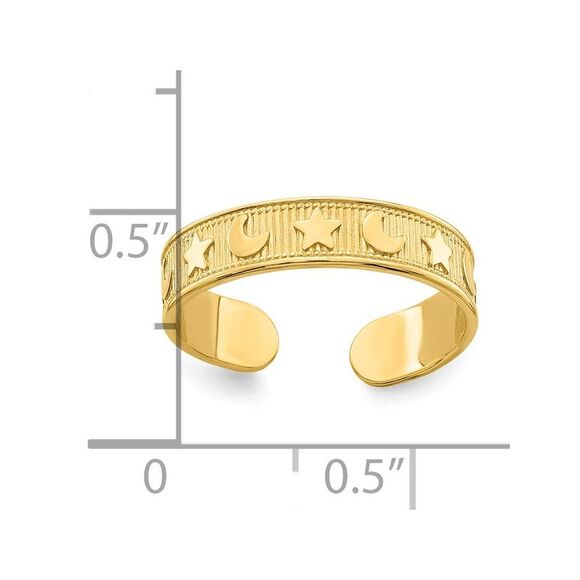 Kazi Luxury 14k Yellow Gold Star and Moon Adjustable Toe Ring